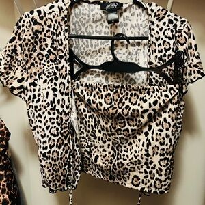 Just Polly NY Leopard Print tie Down top w/matching mini-skirt!